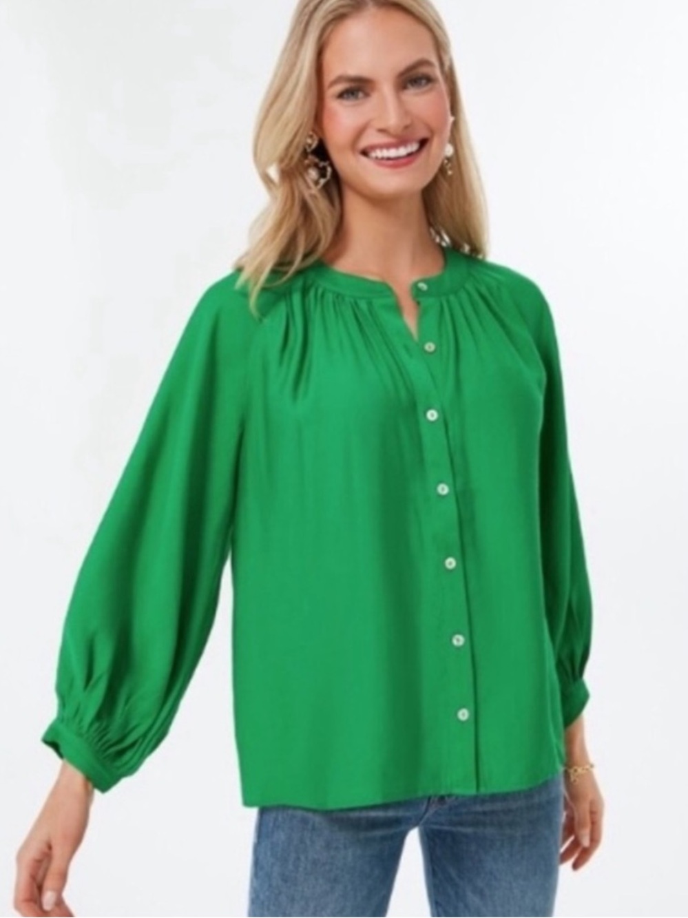 EUC Pomander Place x Tuckernuck Green Button-Front Blouse, Size XXL